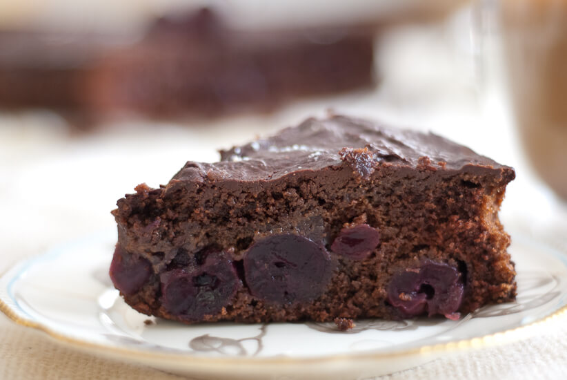 slice of vegan cherry chocolate cake slice of vegan cherry chocolate cake