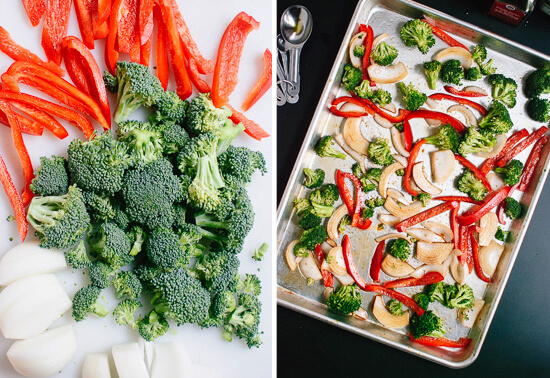 broccoli, red pepper and onions